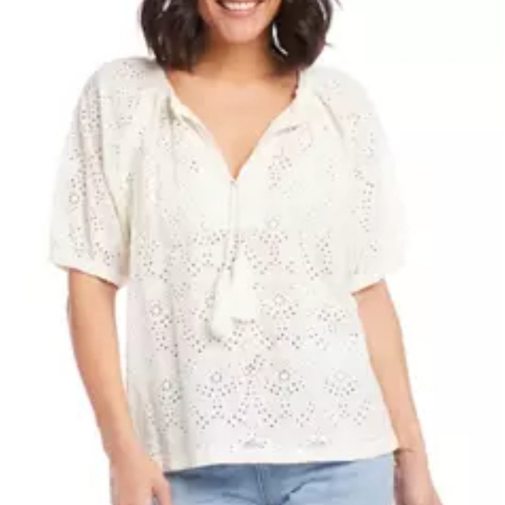 Ivory Eyelet Embroidered Puff Sleeve blouse